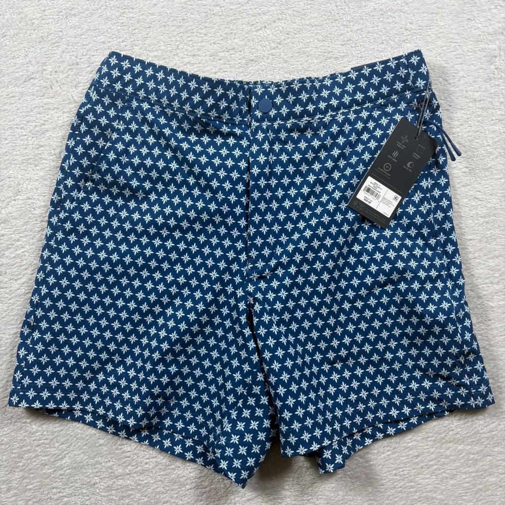 VRST Mens Resort Short 6" Deep Denim Print Floral Relaxed Fit Blue Small NEW
